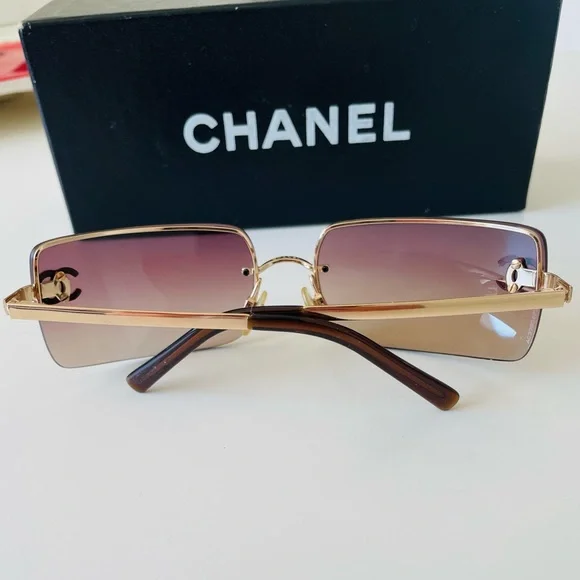 RARE π Vintage Chanel Rimless Purple gold sunglasses - Picture 5 of 14